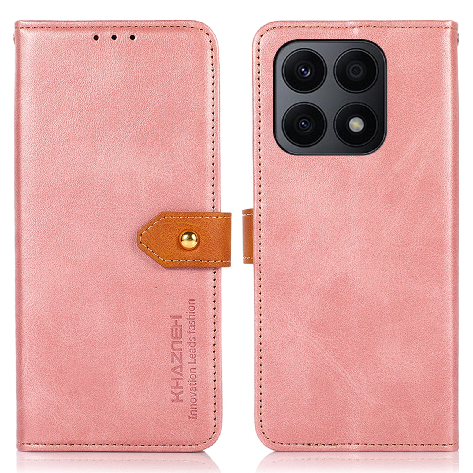 KHAZNEH For Honor X8a 4G PU Leather Wallet Cover Stand Cowhide Texture Gold Button Clasp Phone Case KHAZNEH For Honor X8a 4G PU Leather Wallet Cover Stand Cowhide Texture Gold Button Clasp Phone Case